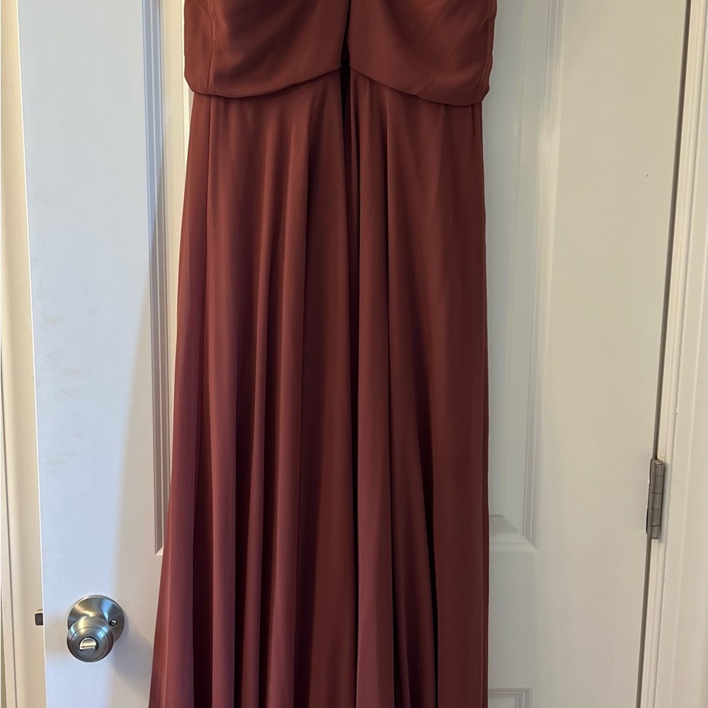 Jenny Yoo Burnt Red Strap Pleated Gown for Weddings - Picture 2 of 5